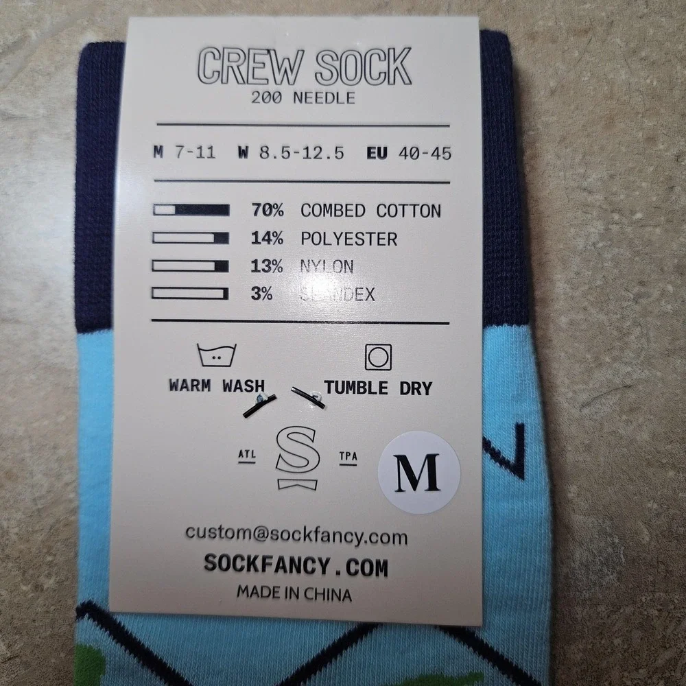 Sock Fancy Crew Socks Men M/L Blue Green Geo Diamond Skull Pattern Novelty Funny